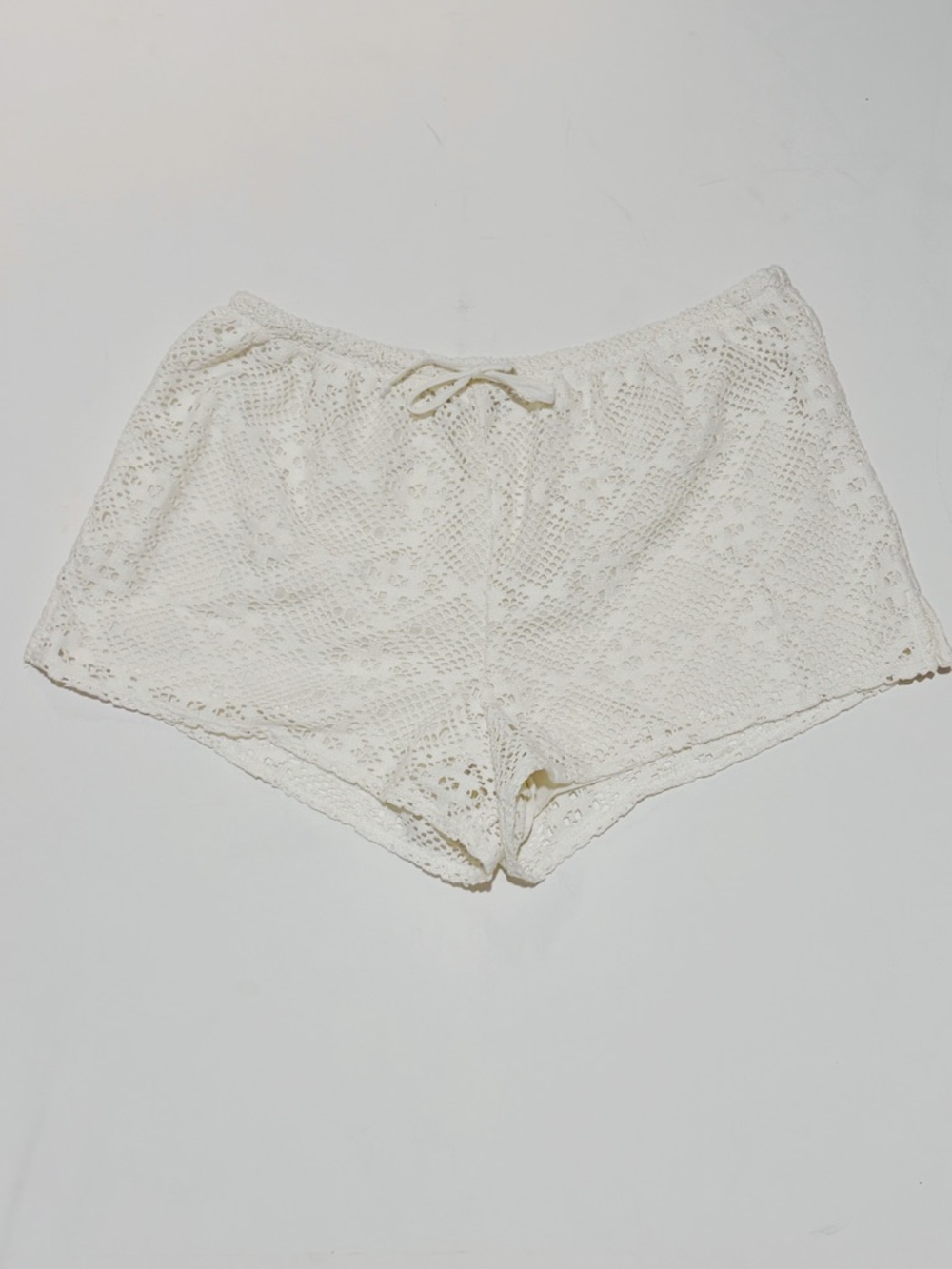 Crochet Drawstring Shorts in Ivory NEW